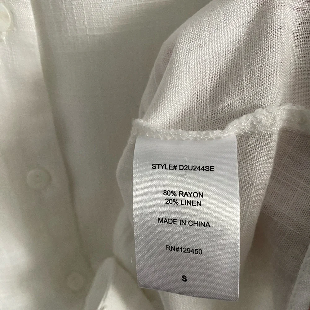 Como Vintage white summer v-neck top w/ front tie, rayon linen - Picture 8 of 9